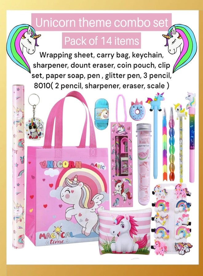 AMYCAUR Unicorn Gift Combo for Girl Kids (Pack of 14 Item) | Unicorn Stationery Set for Gifts | Stationery Item for Kids | School Supply | Diwali Gift For Gift | Age 4-10 Years - Image 2